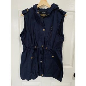 • blue vest with hood •